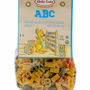 Макаронные изделия без яиц Dalla Costa со шпинатом и томатами "Алфавит", 0,250 кг