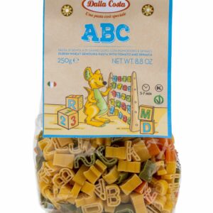 Макаронные изделия без яиц Dalla Costa со шпинатом и томатами "Алфавит", 0,250 кг
